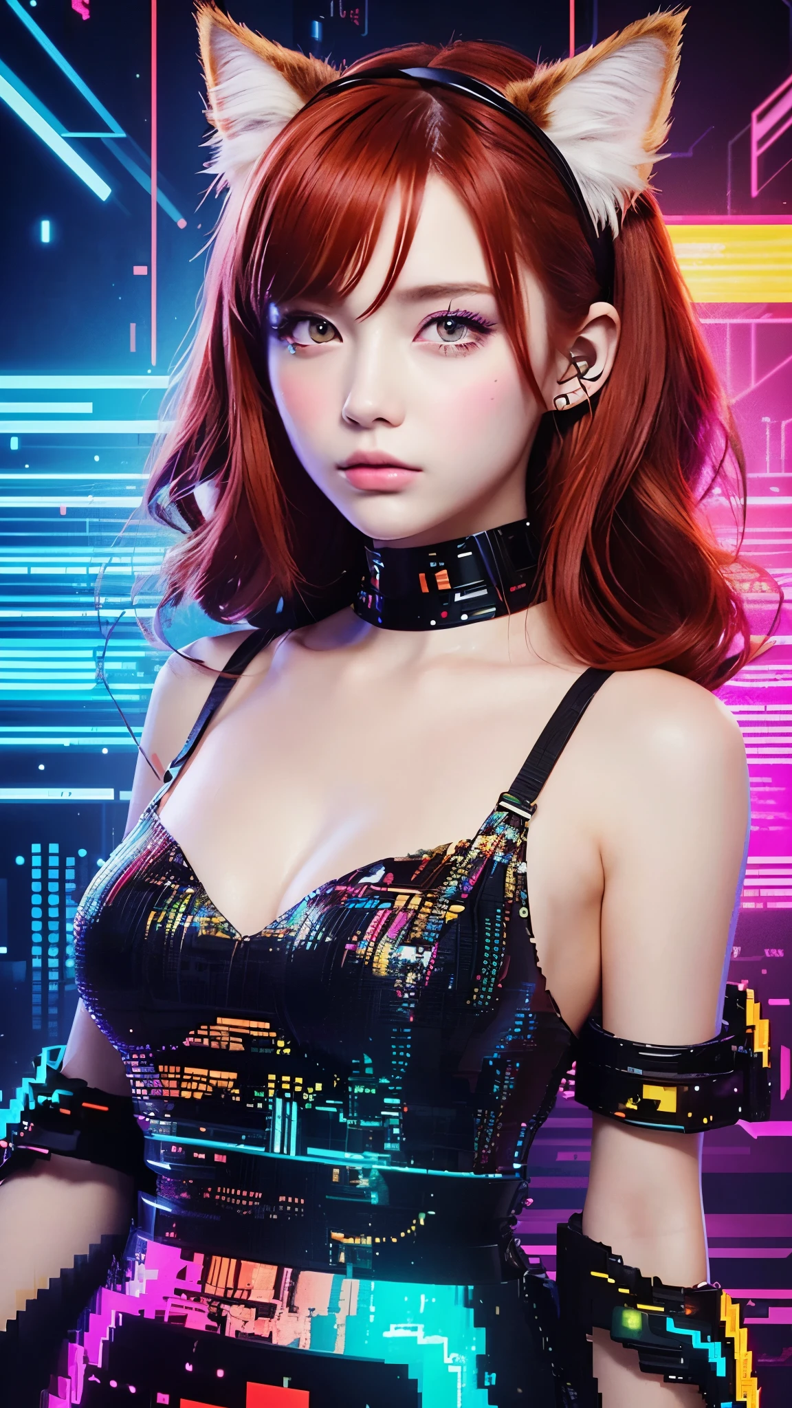 1 girl, solamente, (NSFW), Cute 18-year-old red-haired girl with two tails, ((cuerpo femenino perfecto)), (Maquillaje de cara linda), multiple (cabello color arco iris: 1.2), (Hermosos ojos azules detallados: 1.6), (Ojos fotorrealistas: 1.6), feliz, Ucraniano, (Small body), ((small hips)), white pale skin, (Micro Bikini: 1.2), ((pantimedias finas: 1.6)), (("TRON LEGACY ciudad futurista" fondo de estilo)), (Noche:1.2), Foto realista.
