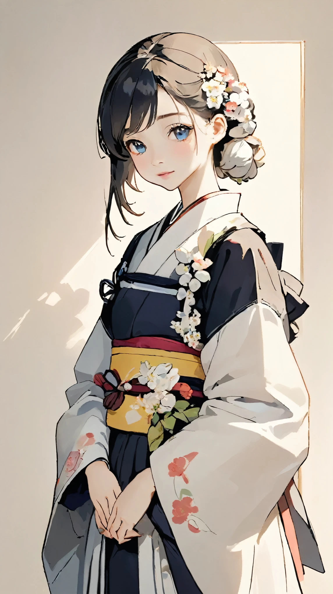 RAW Photos、Realistic、highest quality、Masterpiece、Girl in kimono costume with flowers in her hair, Cute waifu in a nice dress, Portrait of a beautiful girl, Young girl, in kimono, In kimono, pretty girl, Beautiful girls, pretty girl portraits, palace ,Girl in kimono, pretty girl, Gweiz-style artwork, Portrait of a girl