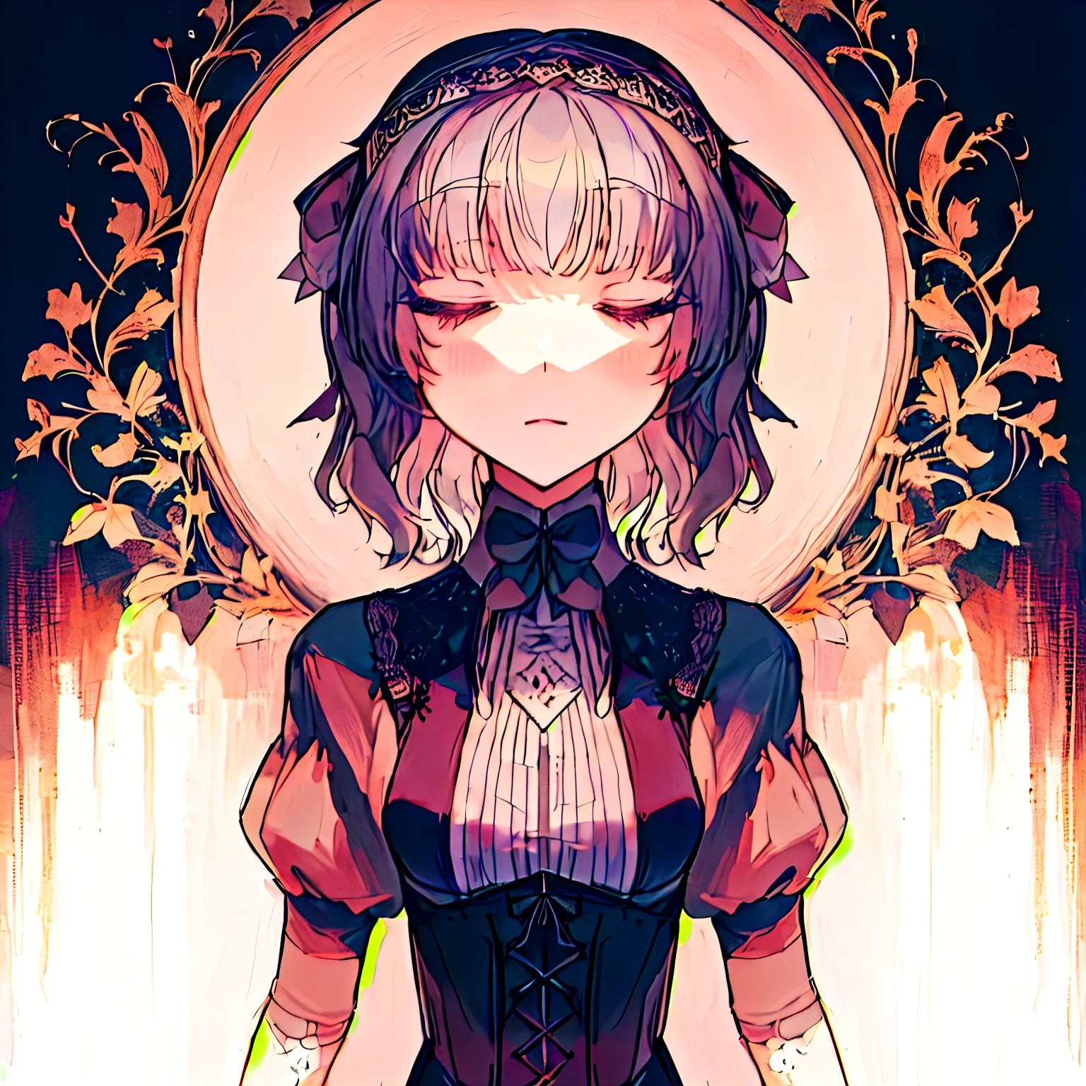 gothic lolita, closed eyes, masterpiece, detailed, high resolution, high quality, short hair