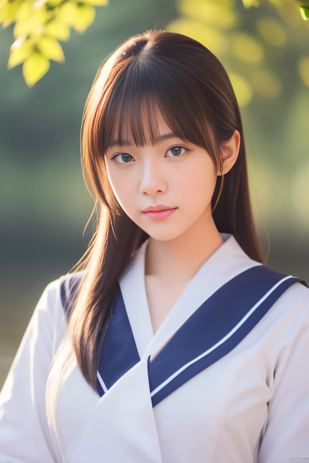 (RAW Photos:1.2), (Realistic:1.10),((One Girl))、 Beautiful, realistic and detailed Japanese girls, Very detailedな瞳と顔, Beautiful and exquisite, Beautiful body, Incredibly beautiful body,Perfect Anatomy、Beautiful body , (Very detailedな, High resolution, Very detailed, highest quality), ((Advanced Shooting)), Raising awareness,CG, Unity,Sailor suit, wonderful, In detail, (masterpiece, Very detailed CG uniform 8k wallpaper), Sunlight on the face, double eyelid、Glowing hair and eyes、21 years old、(Huge :1.12)、village、((Dynamic pose))、(Upper limb disorders)、Professional photography、