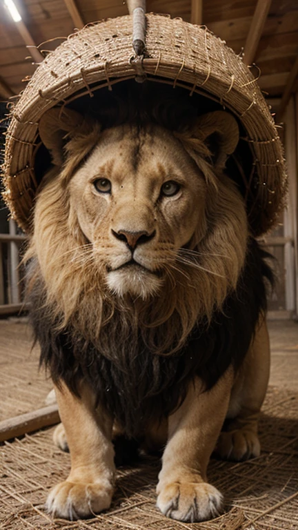 A lion ina hut