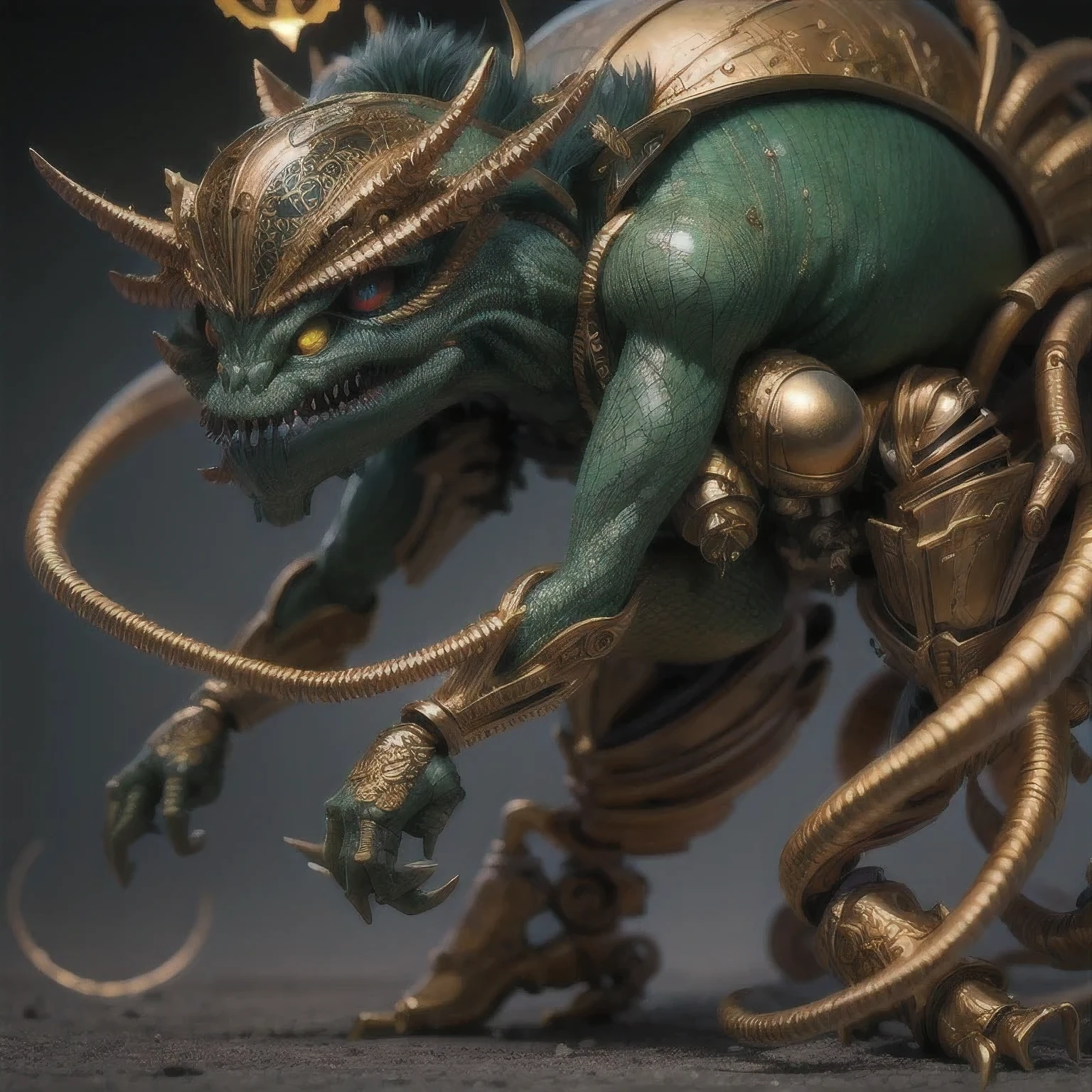 a close up of a golden spider with a royal green emerald body and legs, steampunk spider, Mechanical spider red and cobalt blue legs, arachnid, lolth, arachne, spider, steampunk robot scorpion, highly detailed barlowe 8 k, Bright orange legs large, sculpture made of gold, by Hiroyuki Tajima, full samurai armor spiderman, giger spider joker, insectoid，（（（Degenerator ）））