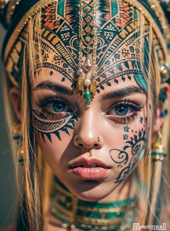 VISAGE DE cindy prado en couleur TATOUAGE TRIBAL