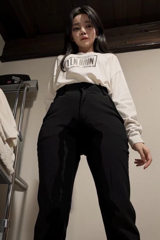 Malay Girl sees the ghost and pees her black culotte pants in fright.