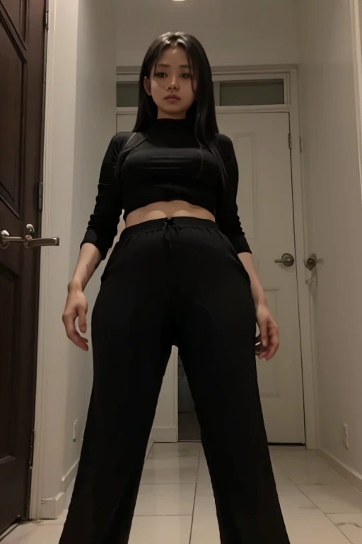 Malay Girl sees the ghost and pees her black culotte pants in fright.