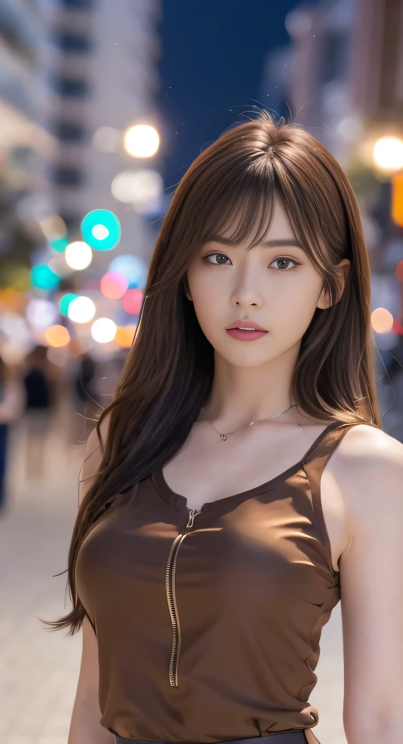 ((Realistic lighting、highest quality、8k、masterpiece:1.3))、concentrate:1.2、1 girl、Perfect body beauty:1.4、Slim Abs:1.1、whole body、((Dark brown hair、Big Breasts:1.3))、(Acceleration:1.4)、(Fresh、night:1.1)、Waikiki Beach View、Thin face、Beautiful Eyes、double eyelid、Fashion model posing、Flowing hair、T-Shirts、pendant、