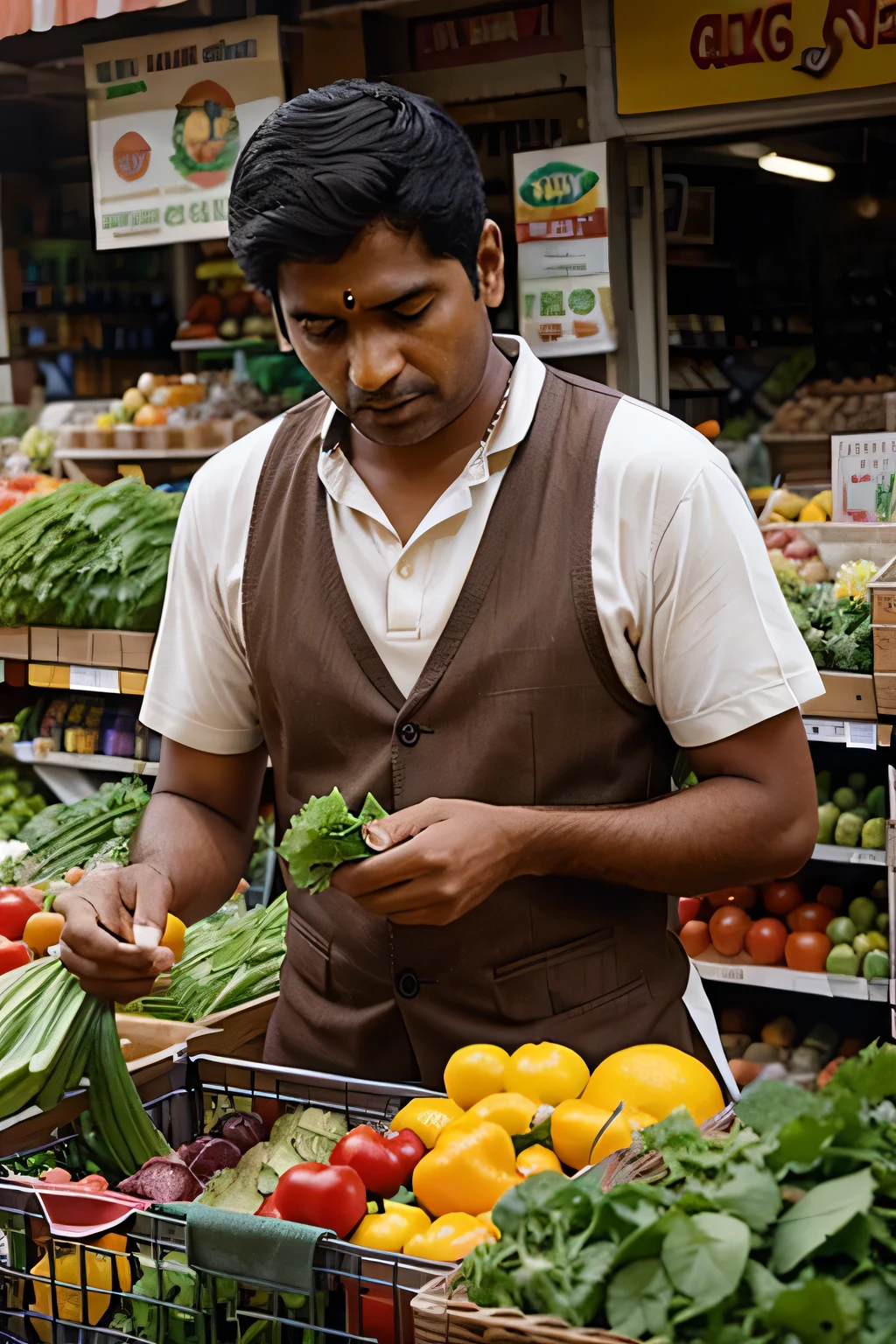 A indian man buying at vegetables