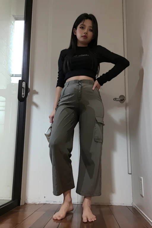 Malay Girl sees the ghost and pees her gray culotte pants in fright.