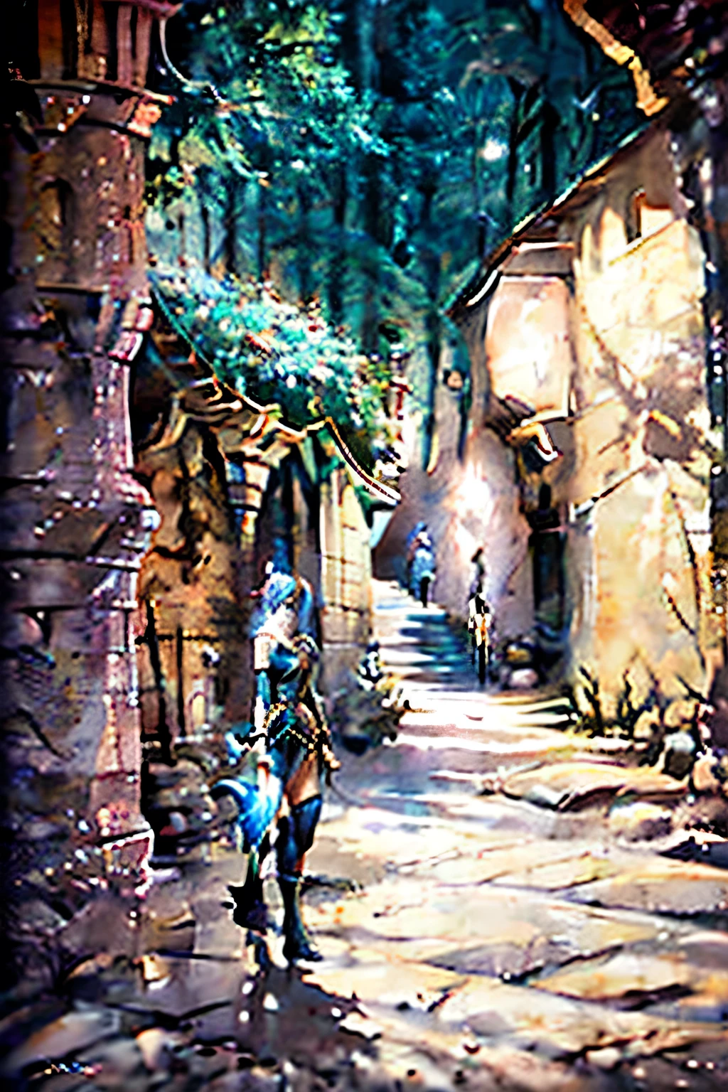 Aion game Classic: Picturies Assassin Class with dagger and sword, holly light, girl, very beautefull 