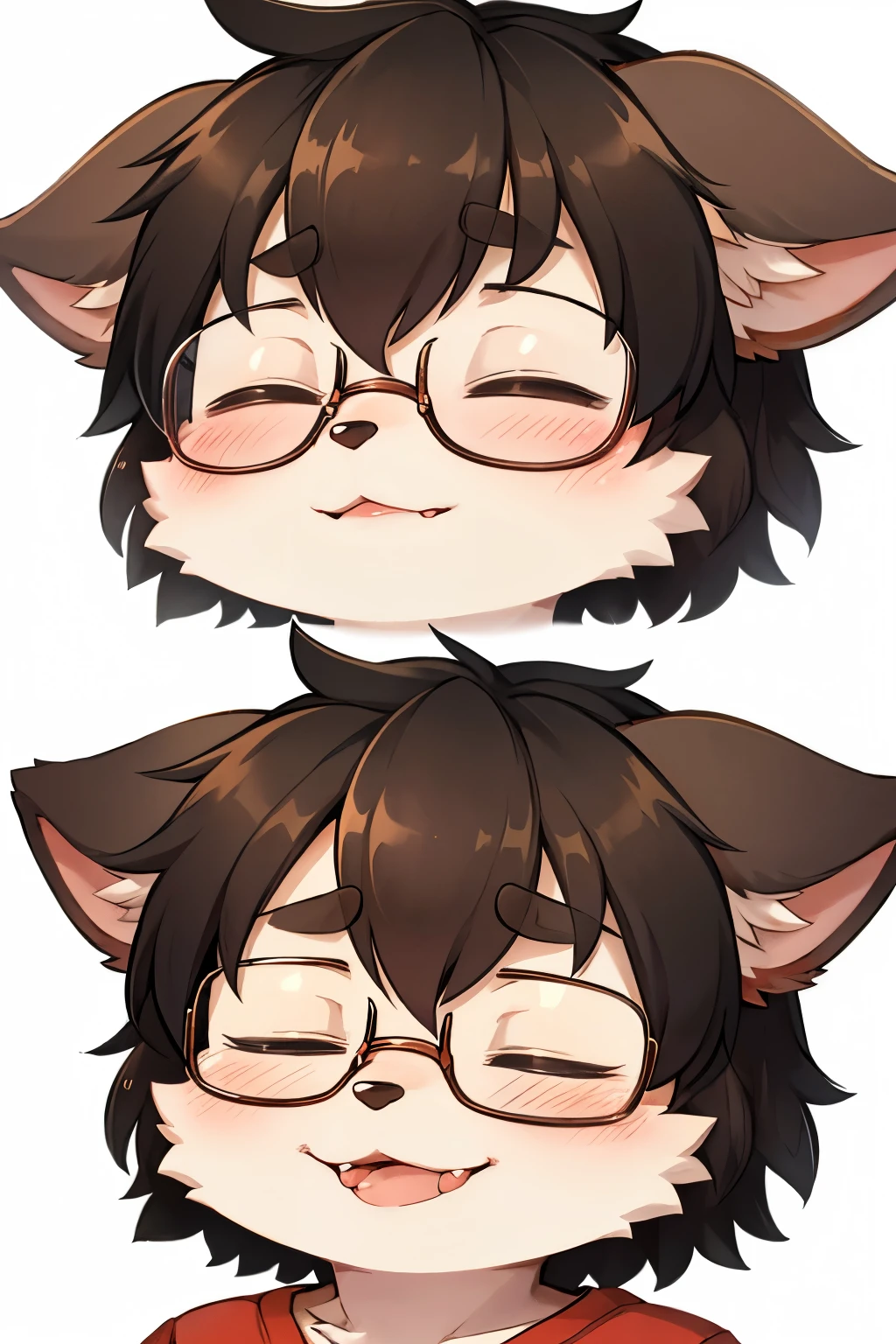 cute furry boy,  boy, glasses, close up face, closed eyes, kiss mouth, drowsy