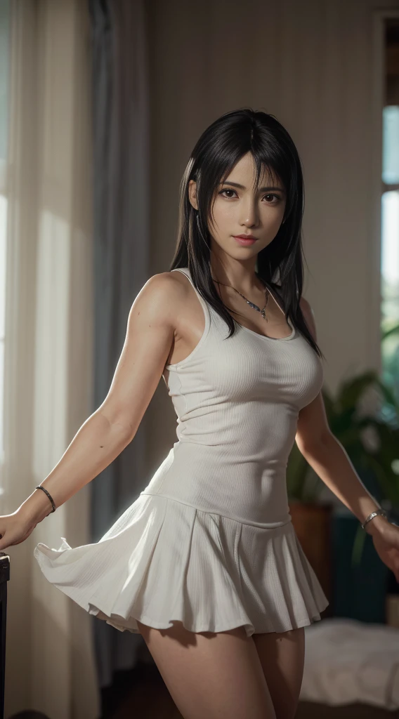 (melhor qualidade,ultra-detalhado),(realista:1.37), "Tifa lockhart", Rosto bonito e detalhado, maquiagem preta nos olhos, textura ultra realista, rosto delicado, expression a slight smile 