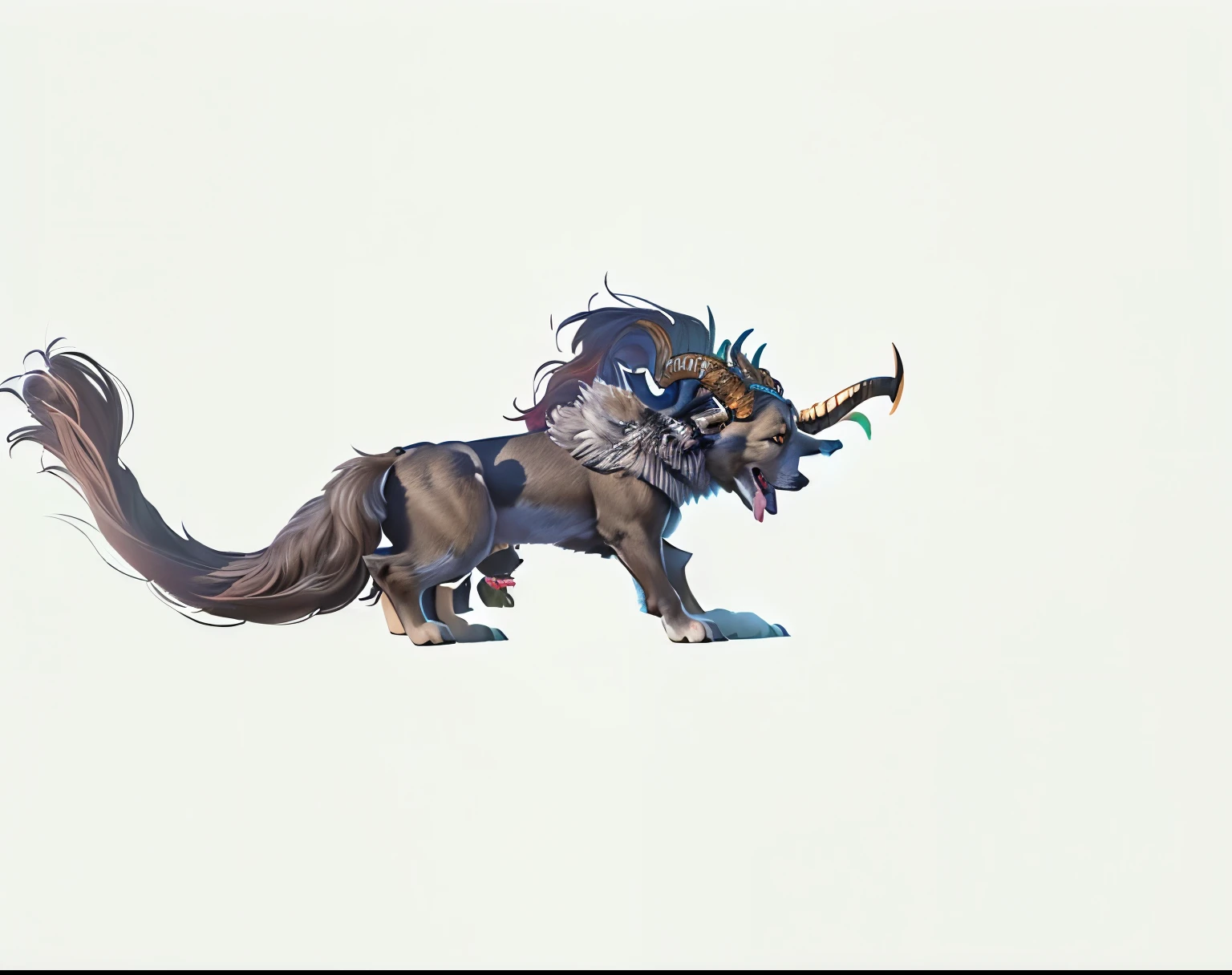 muscular dog with two-headed horns facing forward