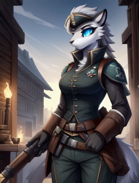 Warhammer_40 thousand_Commissar,((masterpiece)), (Best quality), (detailed),magical craftsman, pilot uniform sleeveless shirt, Pilot's Points, в руке magical
18th century pirate musket, mascara, Black uniform, mascara, Eyeliner, eyeshadow, Upper body, pomade, женщина anthro furry tiger,
(8k contract, masterpiece, Best quality, High quality, absurdity, ultra-detailed), Templar Cloak,Bigtail wolf,gray hair,blue eyes,female,Long white hair