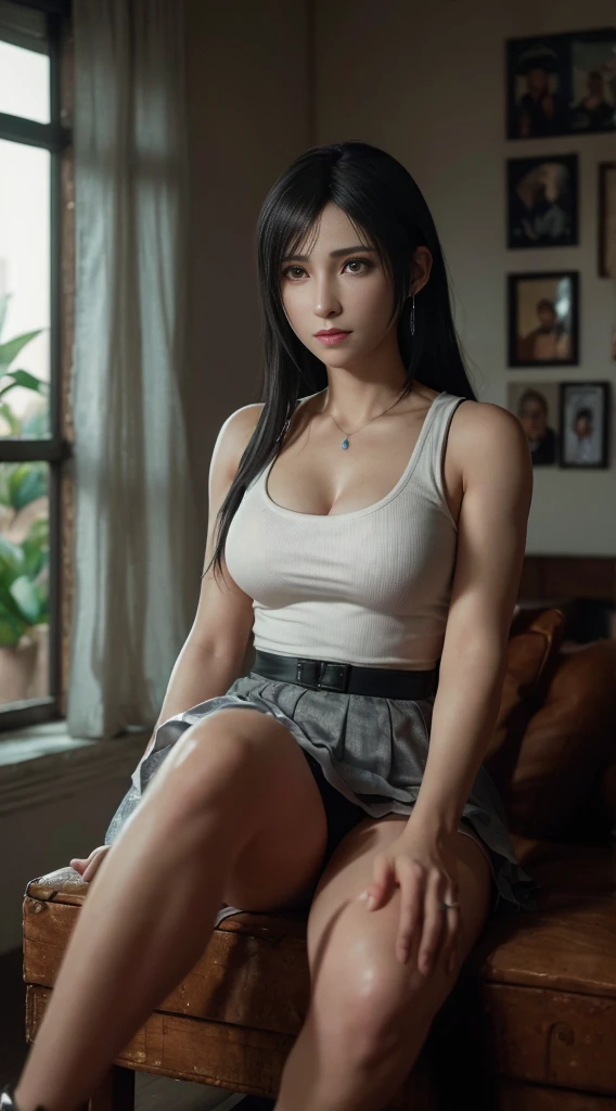 (melhor qualidade,ultra-detalhado),(realista:1.37), "Tifa lockhart", Rosto bonito e detalhado, maquiagem preta nos olhos, textura ultra realista, rosto delicado, expression a slight smile