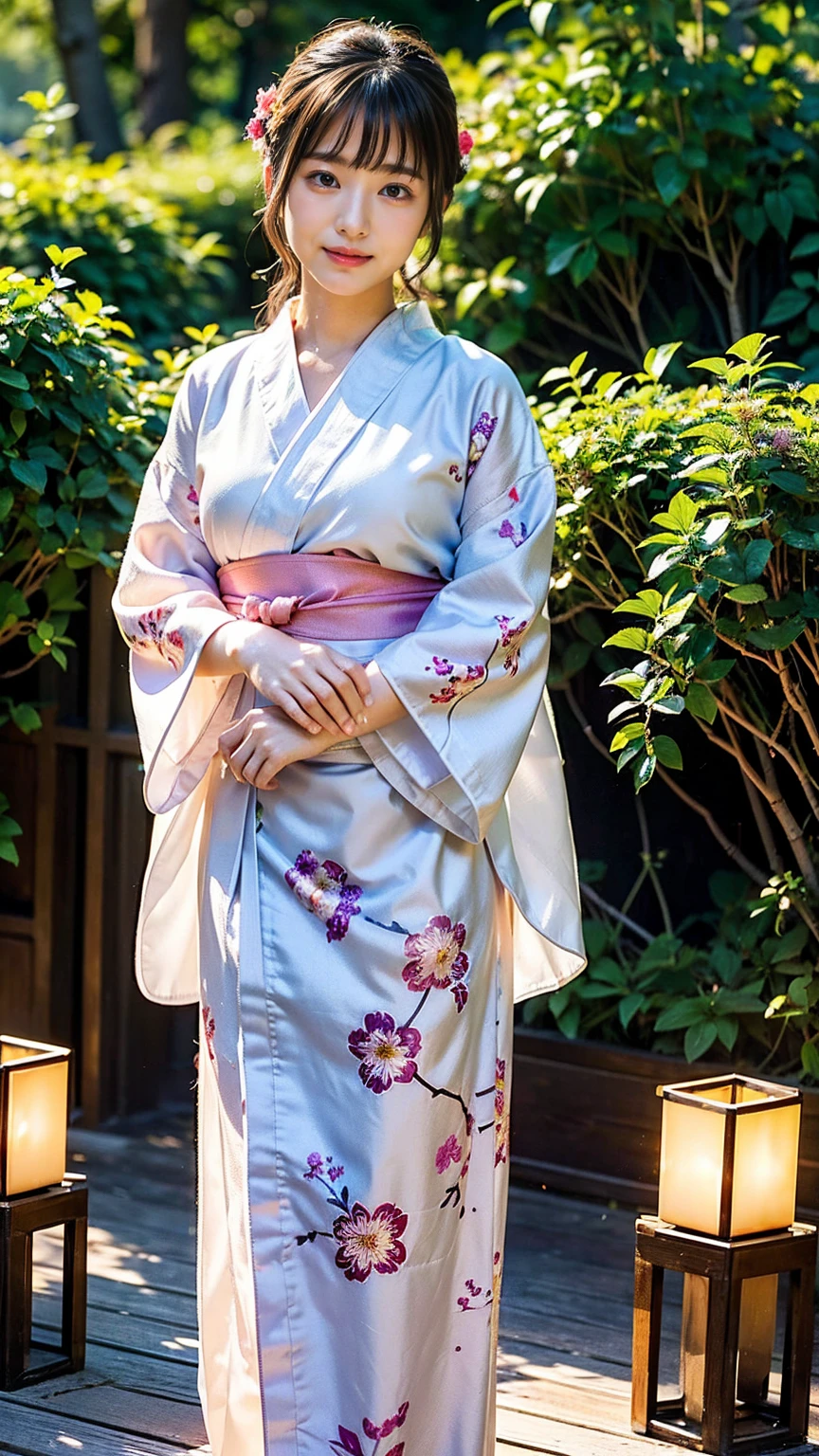 (8k、RAW Photos、highest quality、masterpiece:1.2)、(Realistic、Realistic)、1 girl、((Cute floral yukata、look forward to、))、Lots of eyelashes、Add shine to your eyelids、skeletally correct、Sweaty body、Beautifully trimmed fingertips、smile、Summer festival