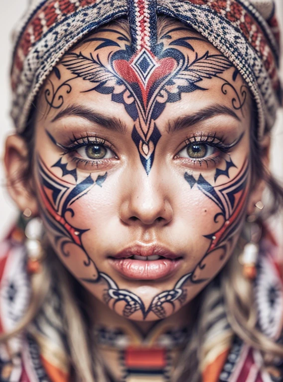 VISAGE DE cindy prado 35 ans en couleur TATOUAGE TRIBAL