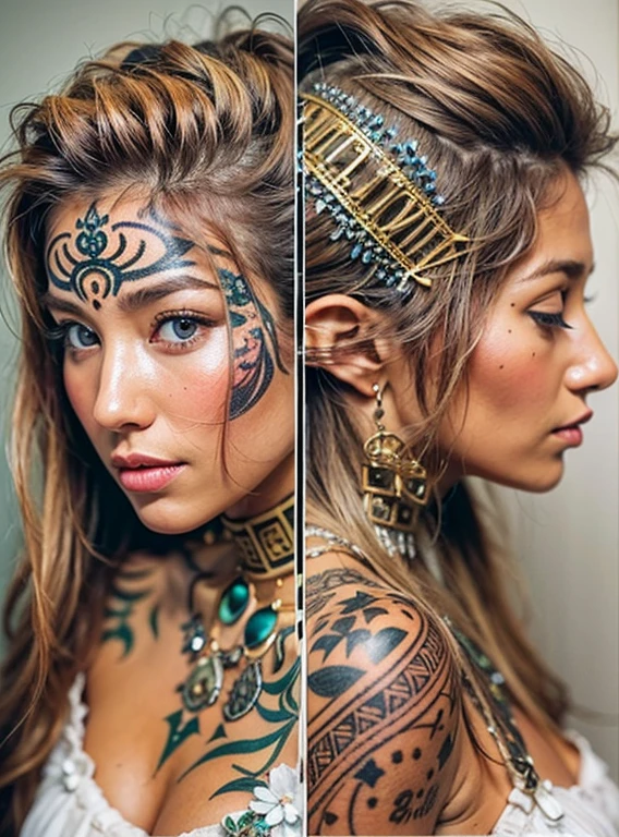 VISAGE DE cindy prado 35 ans en couleur TATOUAGE TRIBAL