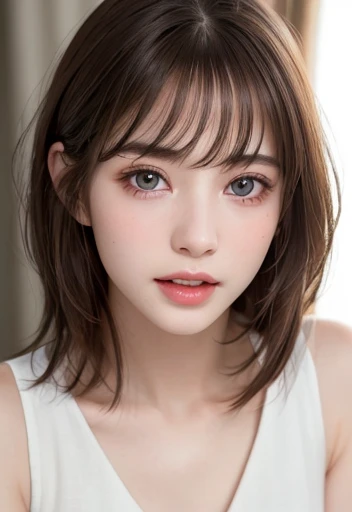 (highest quality、Tabletop、8k、Best image quality、Award-winning works)、 (Red eyeshadow:1.2)、Perfect Makeup、Long eyelashes、Ultra-high definition sparkling eyes、Ultra HD Hair、超High resolutionolution glossy lips、超High resolutionのPerfect Teeth、Ultra HD cute face、Brown Hair、(Very short straight hair:1.1)、Look at me and smile、[clavicle]、Accurate anatomy、With bangs、超High resolutionの輝く肌、The most detailed face、超High resolutionの詳細な顔、超High resolutionolution hair、Fashion model, 25 years old, [[[[chest]]]], [[[[head]]], [shoulder]]]]], Perfect Eyes, Perfect Iris, Perfect Lips, Perfect Teeth, Perfect Skin, Soft Front Light, shine, High resolution, (Soft colors: 1.2), highest quality, masterpiece, 超High resolution, (photoRealistic:1.37), RAW Photos, One girl, Long Hair, Beautiful Eyes, Beautiful Face, Detailed eyes and face,  Dynamic Lighting, In the Dark, Tabletop, highest quality, Realistic, Very detailed, finely, High resolution, 8k wallpaper, 1. Beautiful Women, Light brown messy hair, Realistic, High resolution, Only one girl , Wavy black hair, Brown eyes,  whole body, Big Breasts, chestの谷間, Pose Random, 8k, Very detailed, High resolution, To the camera,  (Very Realistic, High resolution), ( Very fine grain, Very fine hair, Very detailedな顔, Very detailedなふっくらとした唇), (school uniform), chest, Upper Body, Loving smile,  (highest quality: 1. 4), RAW Photos, (Realistic, PhotoRealistic: 1.37), Browsing Caution,highest quality, Best image quality, RAW Photos, Realistic, Photorealistic, Very detailed and beautiful, Best details, One Girl, good looking, Beautiful white skin and glow, Beautiful Eyesは大きくて明るい, Small mouth and thin lips,JP ,22 years old,face,looking at viewer,cowboy shot