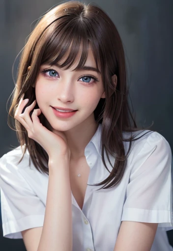 (highest quality、Tabletop、8k、Best image quality、Award-winning works)、 (Red eyeshadow:1.2)、Perfect Makeup、Long eyelashes、Ultra-high definition sparkling eyes、Ultra HD Hair、超High resolutionolution glossy lips、超High resolutionのPerfect Teeth、Ultra HD cute face、Brown Hair、(Very short straight hair:1.1)、Look at me and smile、[clavicle]、Accurate anatomy、With bangs、超High resolutionの輝く肌、The most detailed face、超High resolutionの詳細な顔、超High resolutionolution hair、Fashion model, 25 years old, [[[[chest]]]], [[[[head]]], [shoulder]]]]], Perfect Eyes, Perfect Iris, Perfect Lips, Perfect Teeth, Perfect Skin, Soft Front Light, shine, High resolution, (Soft colors: 1.2), highest quality, masterpiece, 超High resolution, (photoRealistic:1.37), RAW Photos, One girl, Long Hair, Beautiful Eyes, Beautiful Face, Detailed eyes and face,  Dynamic Lighting, In the Dark, Tabletop, highest quality, Realistic, Very detailed, finely, High resolution, 8k wallpaper, 1. Beautiful Women, Light brown messy hair, Realistic, High resolution, Only one girl , Wavy black hair, Brown eyes,  whole body, Big Breasts, chestの谷間, Pose Random, 8k, Very detailed, High resolution, To the camera,  (Very Realistic, High resolution), ( Very fine grain, Very fine hair, Very detailedな顔, Very detailedなふっくらとした唇), (school uniform), chest,  Loving smile,  (highest quality: 1. 4), RAW Photos, (Realistic, PhotoRealistic: 1.37), Browsing Caution,highest quality, Best image quality, RAW Photos, Realistic, Photorealistic, Very detailed and beautiful, Best details, One Girl, good looking, Beautiful white skin and glow, Beautiful Eyesは大きくて明るい, Small mouth and thin lips,JP ,22 years old,face,looking at viewer,cowboy shot