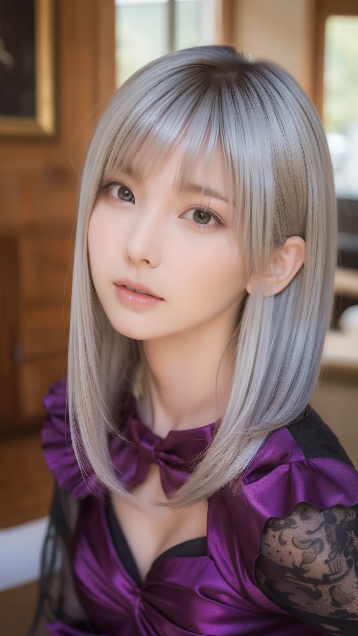 masterpiece, highest quality, One girl, Elaina_(May_no_gossip), Silver Hair, Purple eyes, Long Hair,