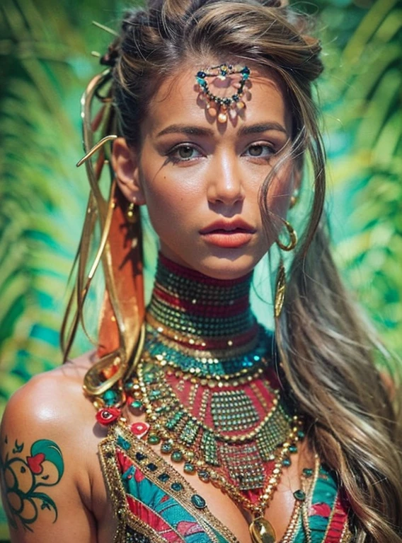 VISAGE DE cindy prado en couleur TATOUAGE TRIBAL