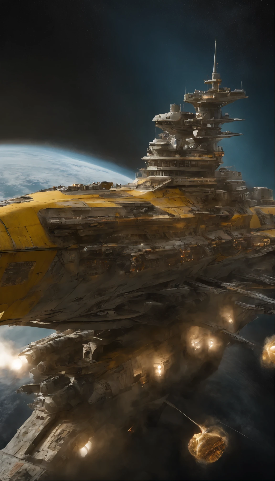 with high definition images,title: A High-Definition Masterpiece - The Epic Battle of Space Battleship Yamato Description:yellowアーマードスーツのYuki Mori (masterpiece、highest quality) (Bright colors、Real、Hyperrealistic:1.5) (dramatic scene、Suspenseful、Epic Battles:1.5) (Space Battleship Yamato、Intricate detaileticulous craftsmanship:1.5) Working on board the ship(stunning background:1.5) (solo、Lonely figure、Yuki Mori、A look of determination:1.5) (Spacesuit、yellow)