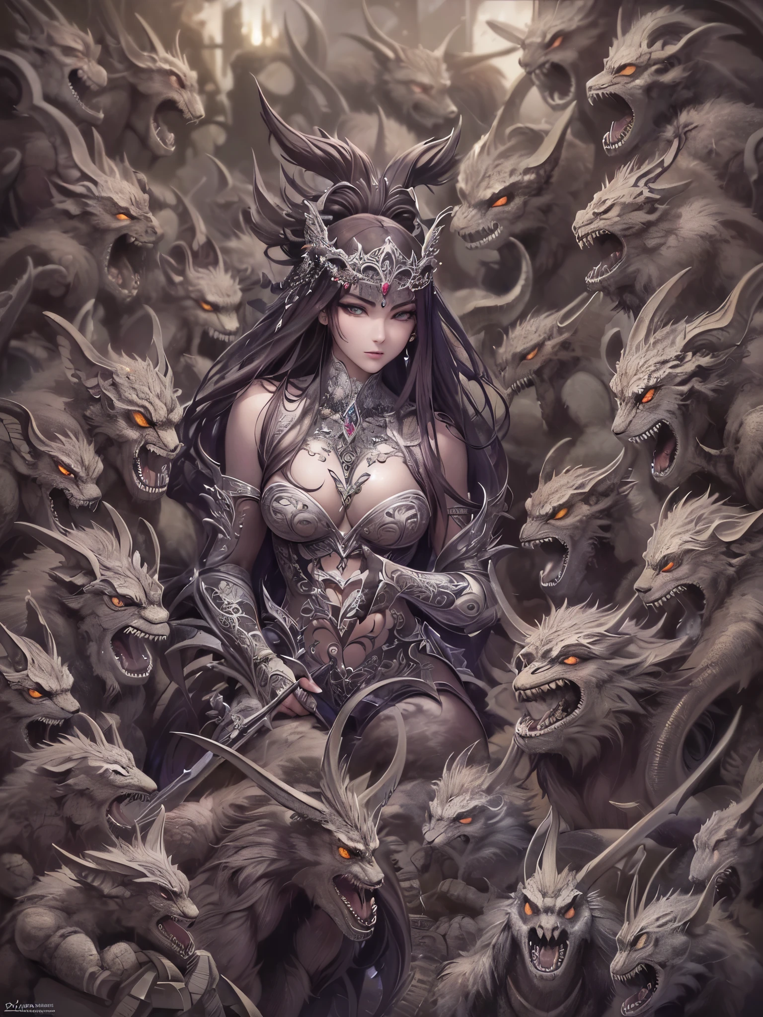 cyber punk perssonage,Wukong,buck teeth,Long tail,Skull in hand,Dragons stepping on their feet,On the back is placed a golden hoop rod。photorealestic。tmasterpiece --auto