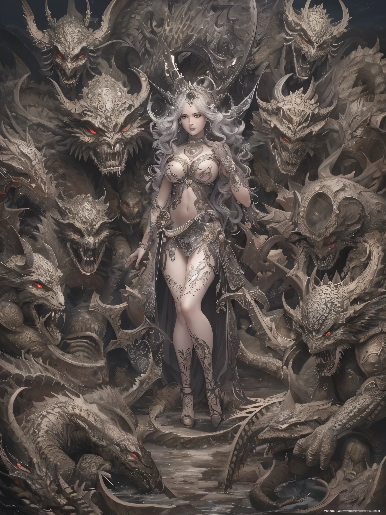 ((highest quality)),(Ultra-high resolution),(Very detailed),(Detailed Description),((The best CG)),(masterpiece),Ultra-precise art,Amazing drawing art,(Fantasy art with intricate detail:1.5), (woman:1.7),(Beautiful and well-proportioned face:1.5),　 Demons and monsters, Night Parade of One Hundred Demons