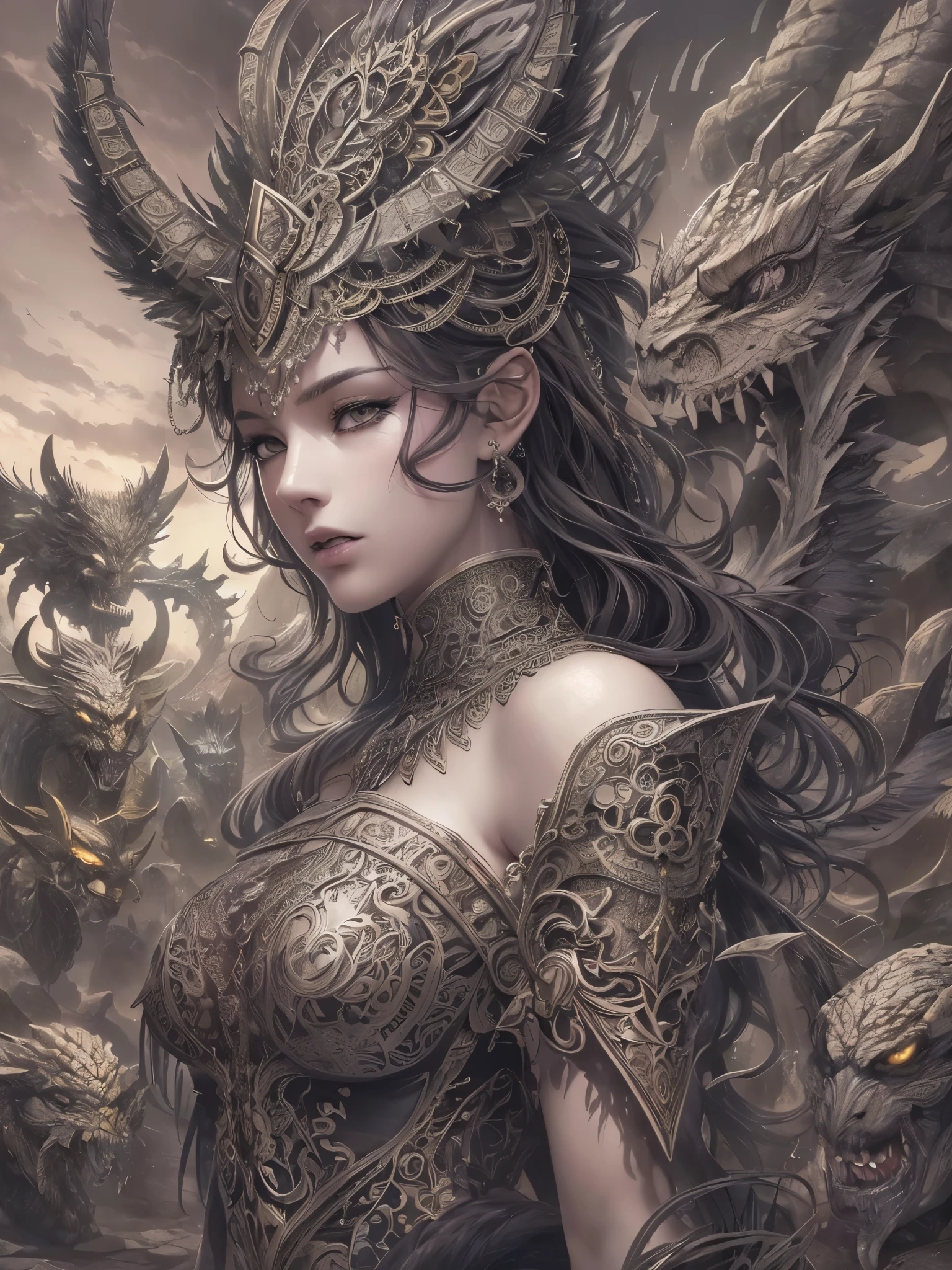 ((highest quality)),(Ultra-high resolution),(Very detailed),(Detailed Description),((The best CG)),(masterpiece),Ultra-precise art,Amazing drawing art,(Fantasy art with intricate detail:1.5), (woman:1.7),(Beautiful and well-proportioned face:1.5), Demons and monsters, Night Parade of One Hundred Demons