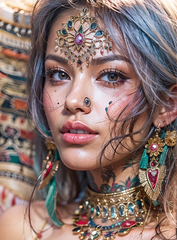 VISAGE DE cindy prado 35 ans en couleur TATOUAGE TRIBAL