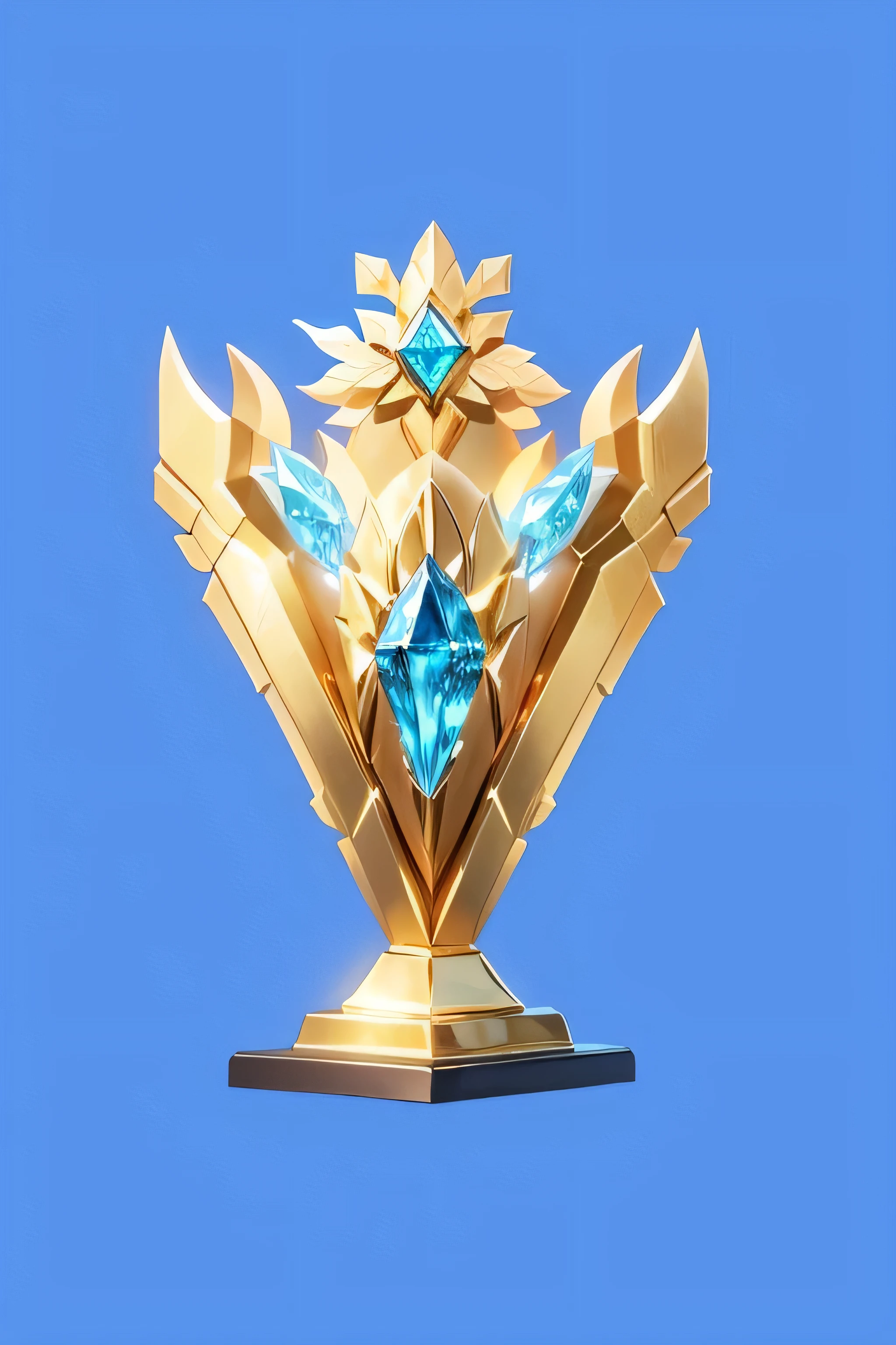 there is a Gold trophy with a blue diamond on it, winninG award imaGe, trendinG in cateGory epic, leaGue of leGends champion, Contest, cGsociety award, holdinG a Gold! Trophies!, winninG award piece, riot Games, Esports, 2 0 2 2, 2022, epic Games, Gold, Programming, cG awards Gallery, ratinG:G, Nine thousand