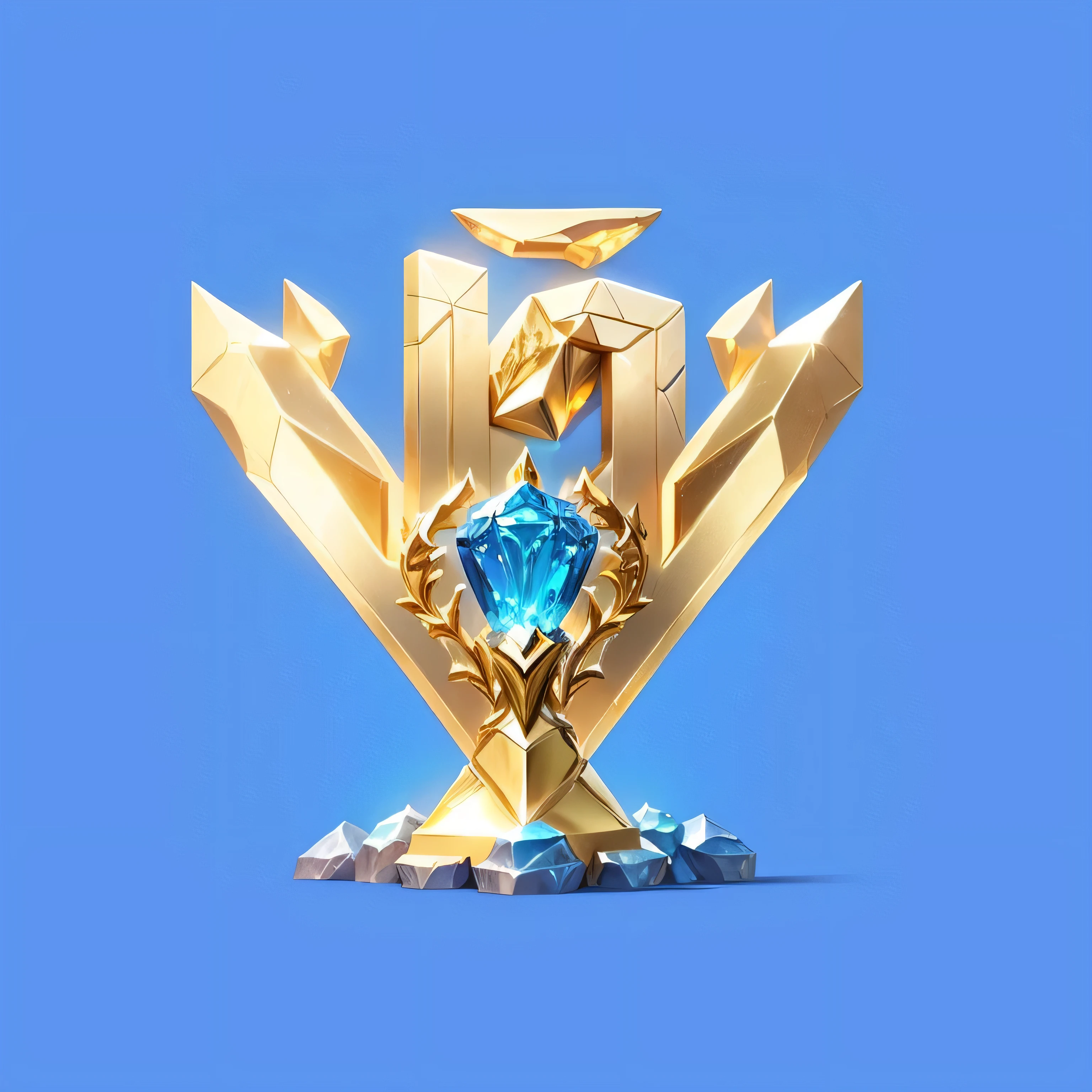 there is a Gold trophy with a blue diamond on it, winninG award imaGe, trendinG in cateGory epic, leaGue of leGends champion, Contest, cGsociety award, holdinG a Gold! Trophies!, winninG award piece, riot Games, Esports, 2 0 2 2, 2022, epic Games, Gold, Programming, cG awards Gallery, ratinG:G, Nine thousand