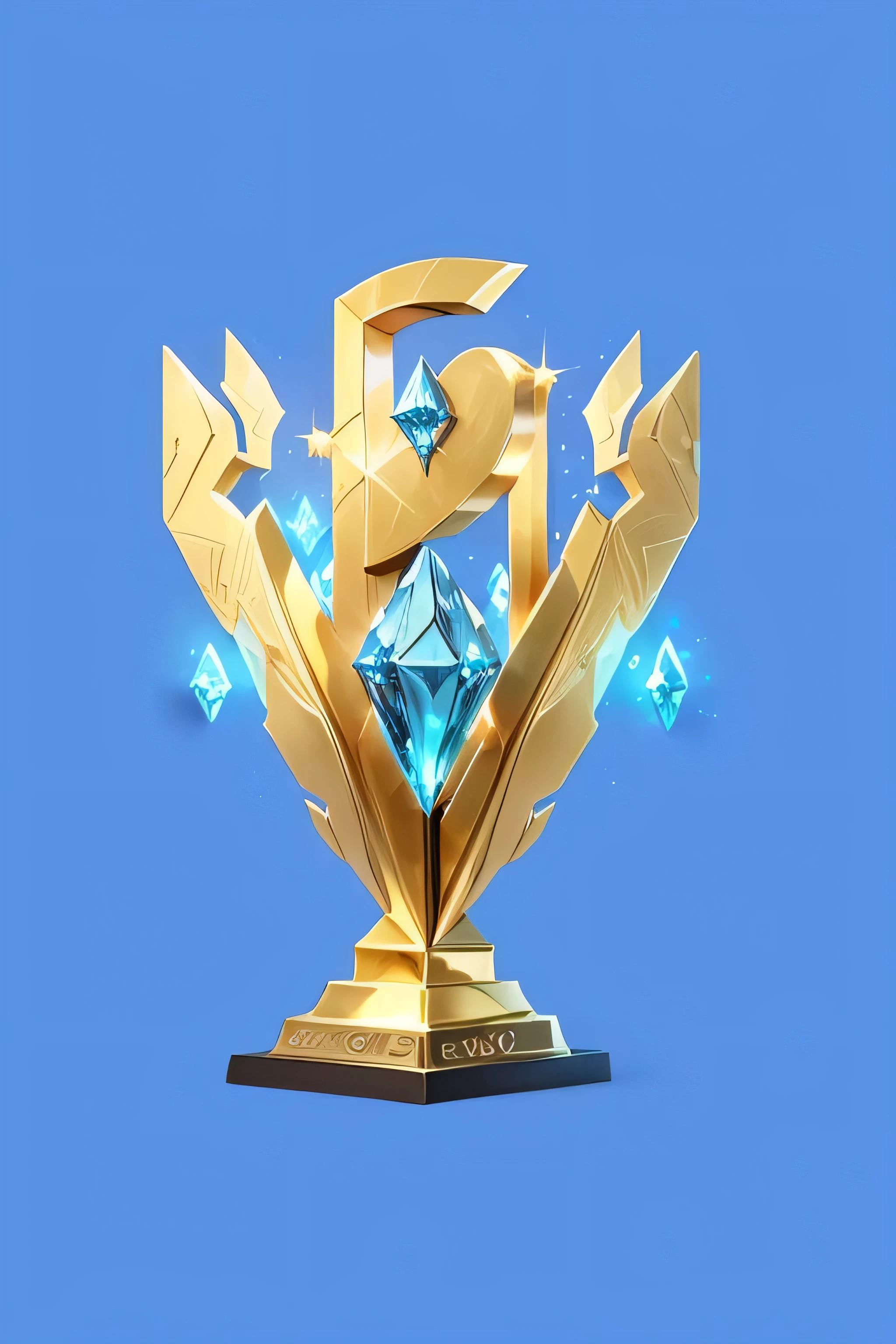 there is a Gold trophy with a blue diamond on it, winninG award imaGe, trendinG in cateGory epic, leaGue of leGends champion, Contest, cGsociety award, holdinG a Gold! Trophies!, winninG award piece, riot Games, Esports, 2 0 2 2, 2022, epic Games, Gold, Programming, cG awards Gallery, ratinG:G, Nine thousand