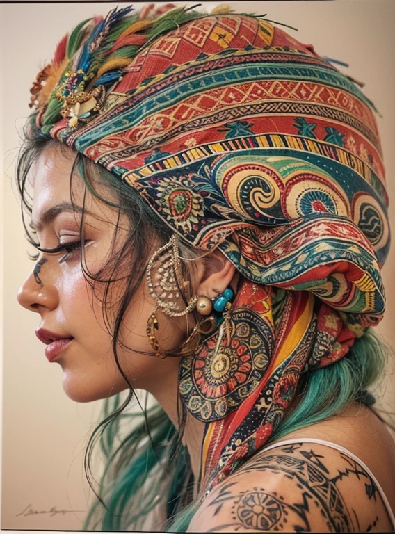 VISAGE DE La Cubaine Sandra Malek, 35 ans en couleur TATOUAGE TRIBAL
