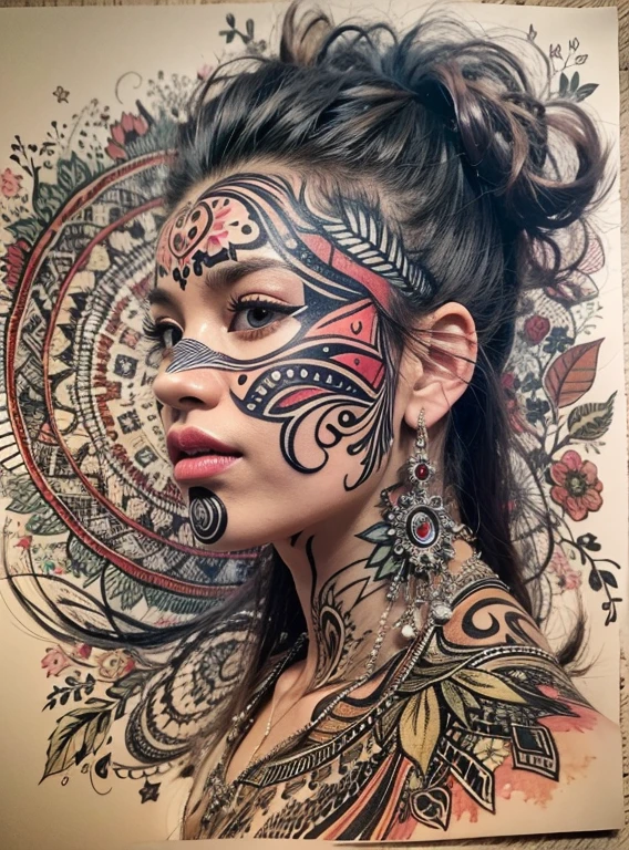 VISAGE DE La Cubaine Sandra Malek, 35 ans en couleur TATOUAGE TRIBAL