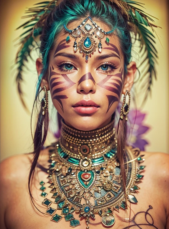 VISAGE DE cindy prado 35 ans en couleur TATOUAGE TRIBAL