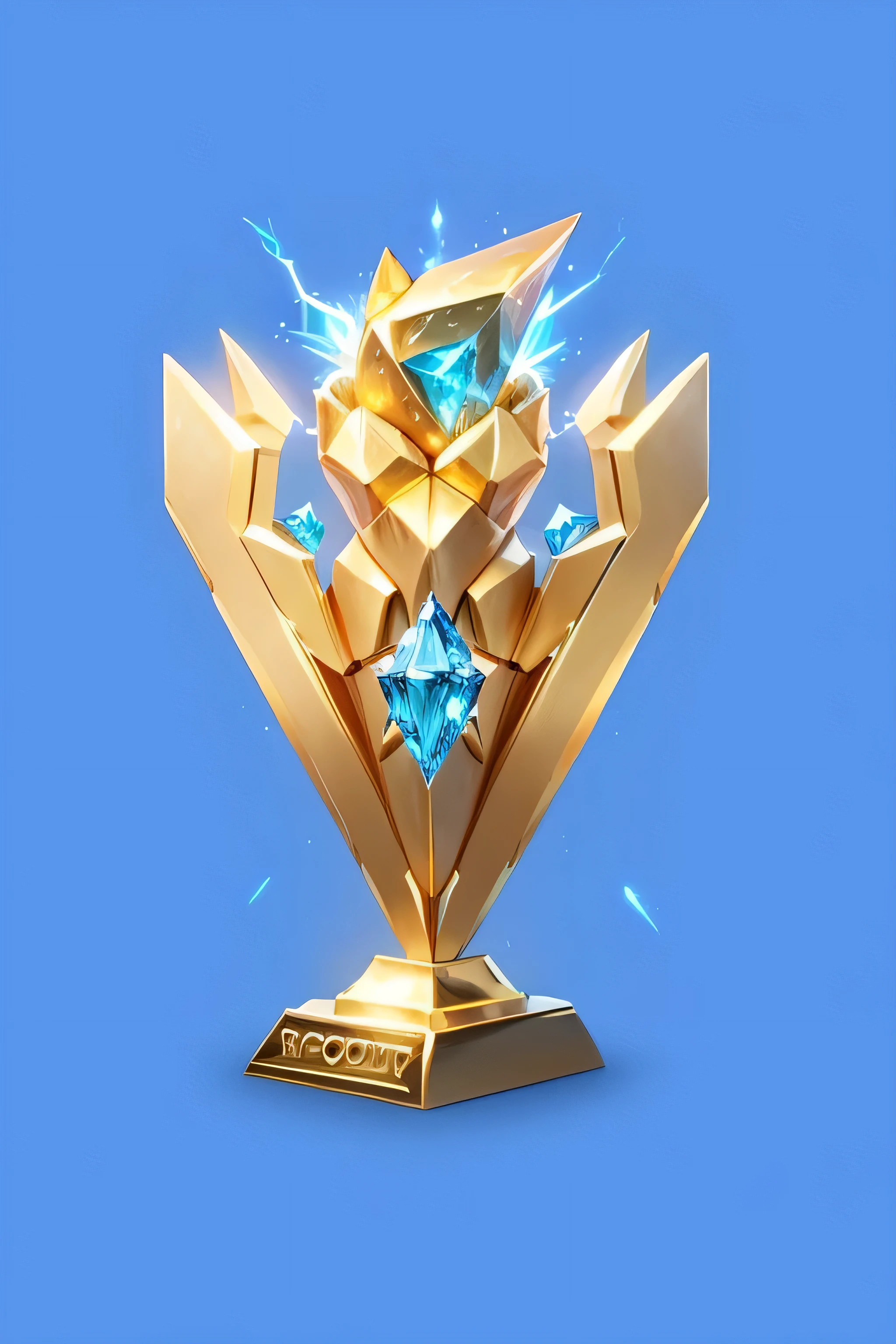 there is a Gold trophy with a blue diamond on it, winninG award imaGe, trendinG in cateGory epic, leaGue of leGends champion, Contest, cGsociety award, holdinG a Gold! Trophies!, winninG award piece, riot Games, Esports, 2 0 2 2, 2022, epic Games, Gold, Programming, cG awards Gallery, ratinG:G, Nine thousand