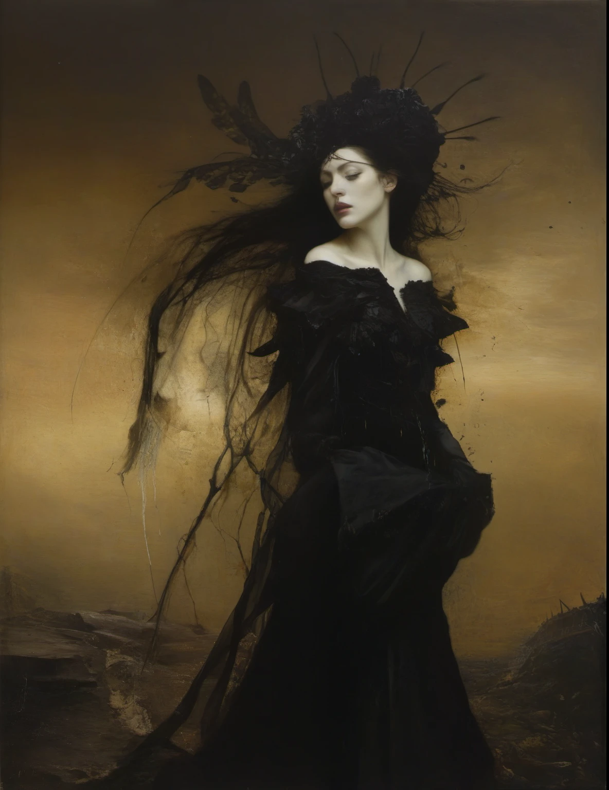 James Gurney, Surrealist art , dream-like, Mysterious, Provocative, symbolic, Complex, detailed,, (Gothic but very beautiful:1.4), (masterpiece, highest quality:1.4) , Nicola Samori Style, temperance 