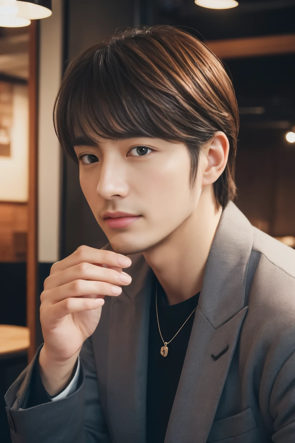 musician、A refreshing handsome man in his 40s、(Super cool S-class guy)、Japanese Male, 40 years old、、Photo taken in a cafe、a handsome guy、(CG Unity 8K high resolution photo)、(Very detailedSクラスのa handsome guy性)、(Realistic)、(highest quality))、Very detailed、super high quality、expensive、audience、kind person、Very beautiful hair Perm Hair、Bright photo、Handsome like a model、Handsome like an idol、Looking into the camera、inside a stylish cafe、Stubble