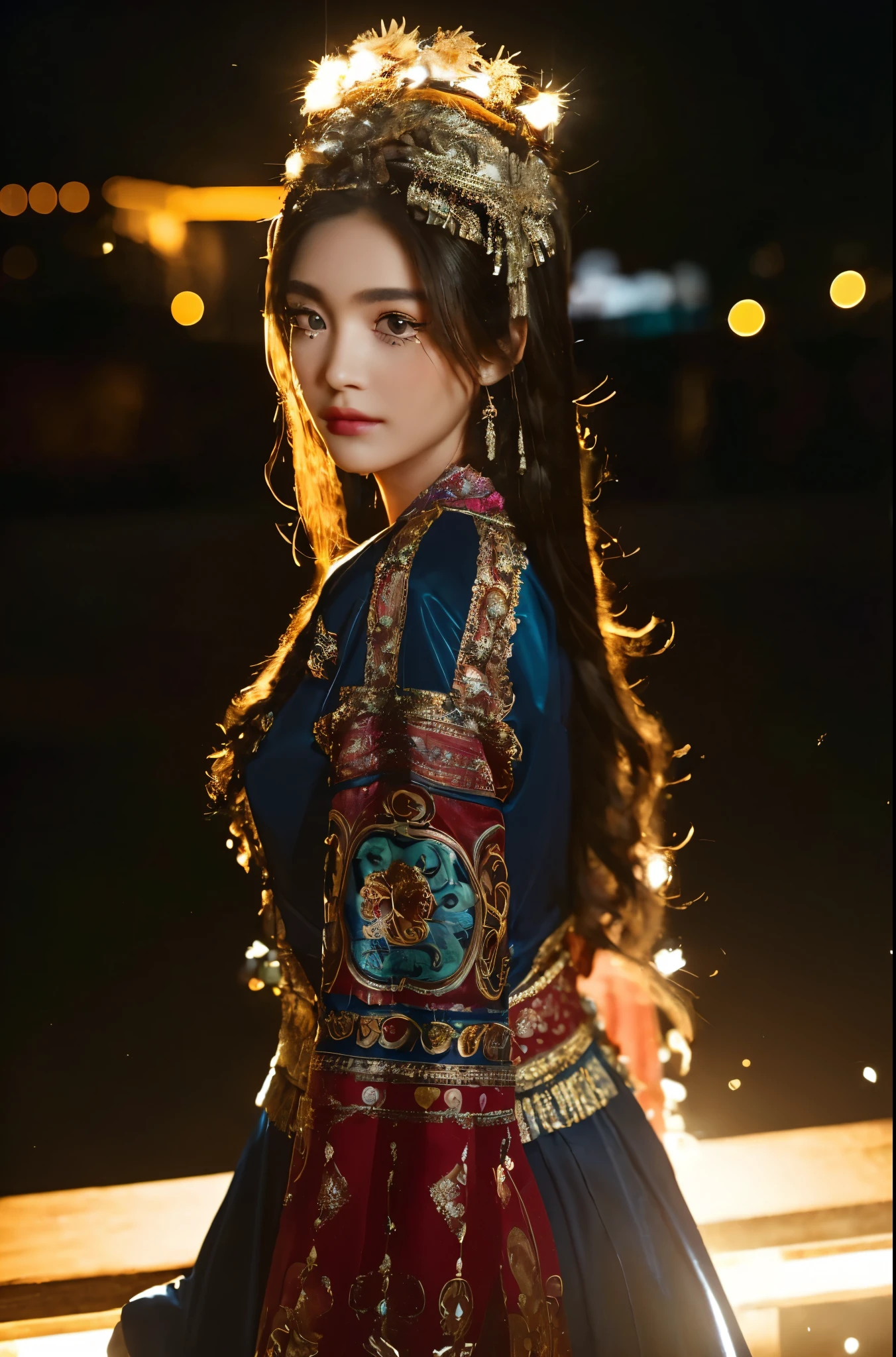 a woman walking up stairs, detailed face, beautiful eyes, long eyelashes, detailed lips, medium length hair, elegant dress, photorealistic, 8k, high quality, masterpiece, vibrant colors, dramatic lighting, warm tones, cinematic, fantasy, dreamlike, surreal