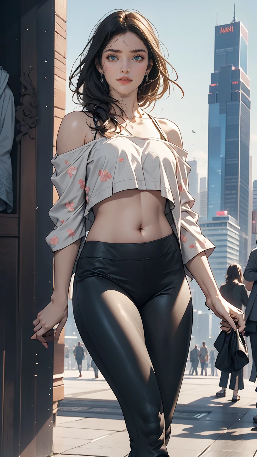 1girl, (black hair), long straight hair, bangs, white eyes, (underboob), hips, navel, (white long sleeve T-shirt), (black underwear), fair skin, (womb tattoo), (spider tattoo), covering own mouth using sleeves