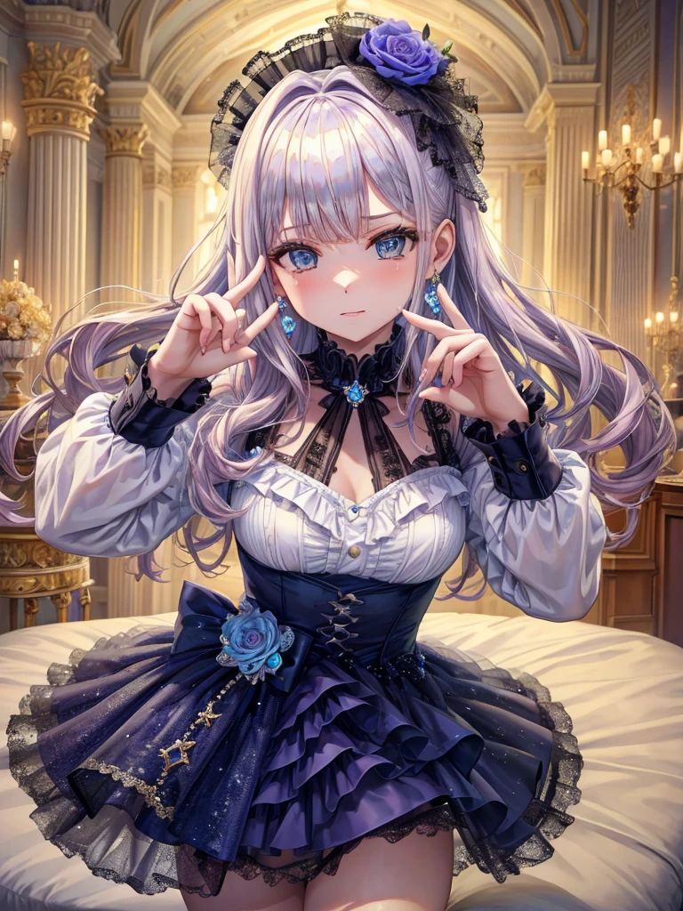 (((Best Quality, 8K, 32K, masterpiece, 1.2)))),{{solo}},nsfw,{{{Artist: Torino Aqua's style}}},((perfect beautiful face:1.2)),  in love hotel, wearing, idol dress, netorare, netorare face, spreading pussy with fingers, embarrassed, high quality of vagina, vivid pussy,((a lot of public hairs:1.1)),