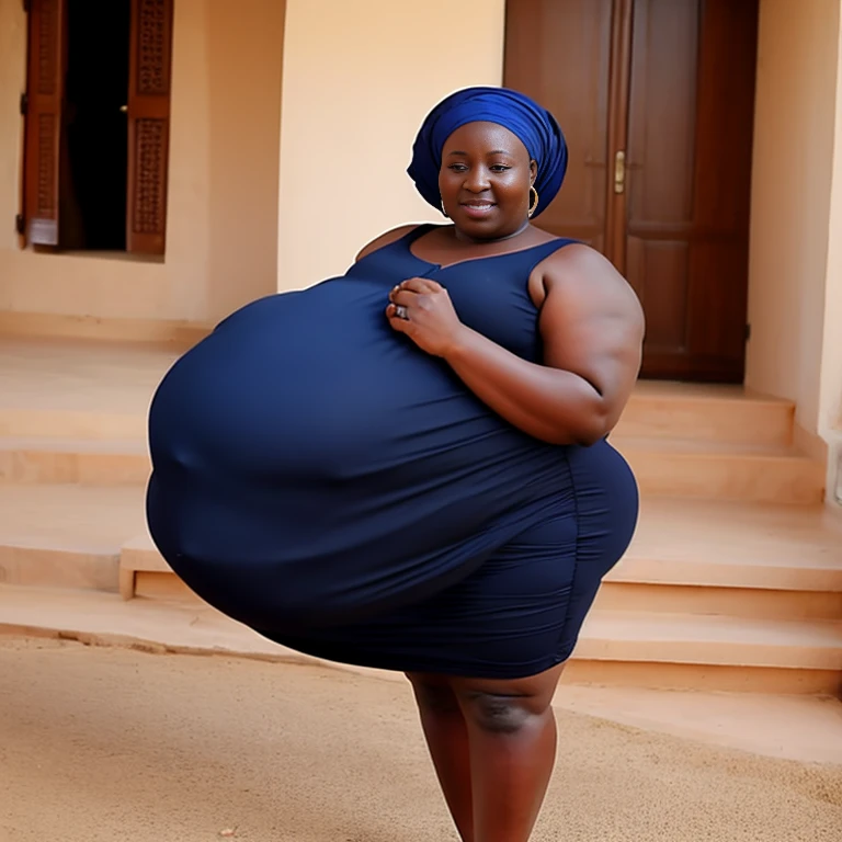 Extremely Hyperpregnant Chadian woman with huge belly wearing a dress