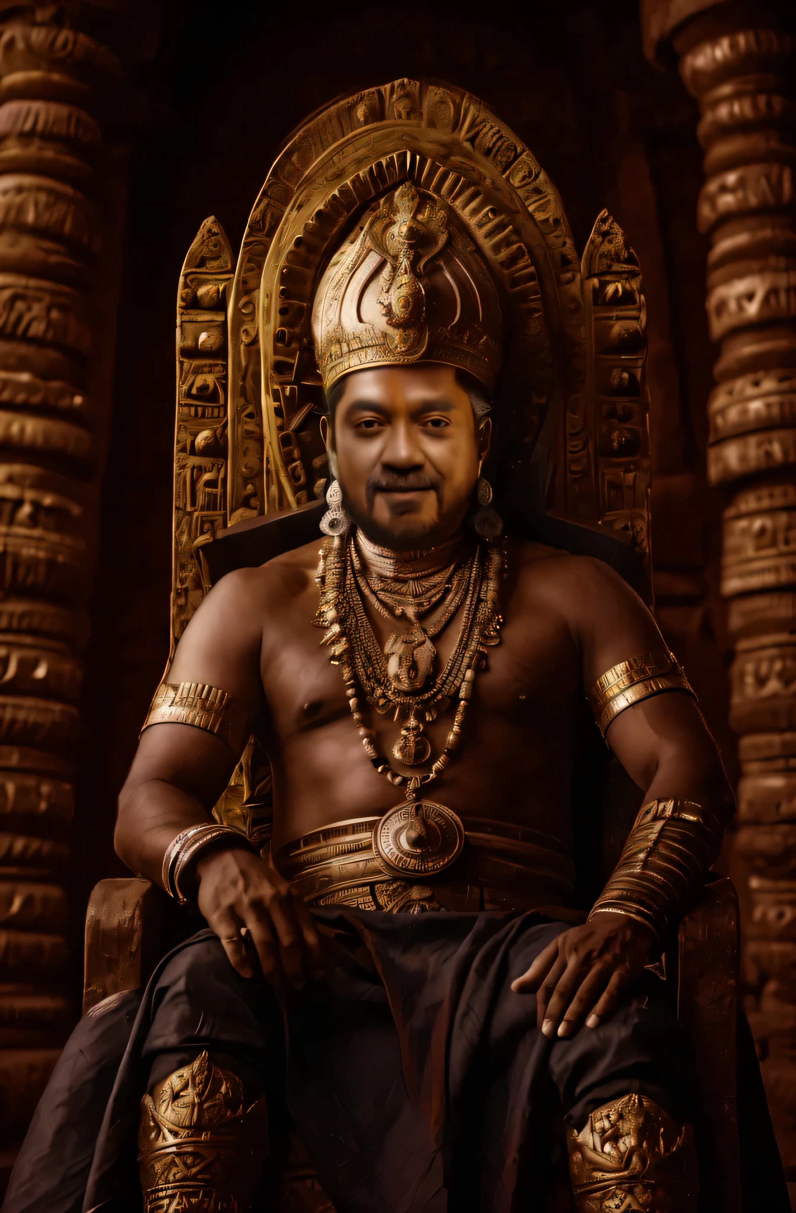 A sri lankan ancient king sitting on a throne,cinematoc lighting