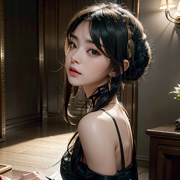 (best quality,4k,highres),(realistic,photorealistic:1.37),beautiful girl,detailed eyes and face,long eyelashes,closeup of beautiful lips,stage,piano,spotlight,grandeur,sophisticated lighting,vibrant colors,musical atmosphere,dramatic pose,gentle expression,flowing dress,elegant,graceful movements,artistic backdrop,dynamic composition,emotional depth,exquisite details,masterpiece-worthy,professional portrait,artistic flair