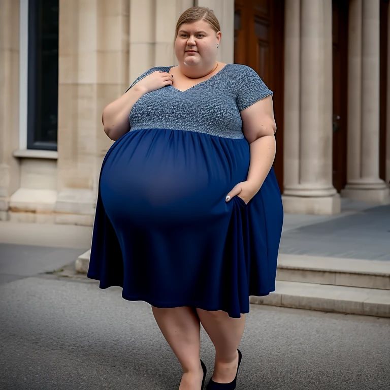 Extremely Hyperpregnant Danish woman with huge belly wearing a dress