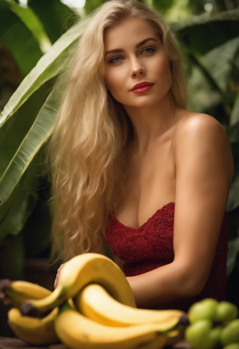 Hot blond girl sexy and good lookings big ass likking a banana