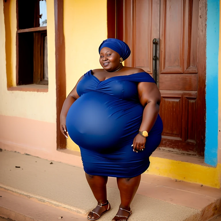 Extremely Hyperpregnant Gambian woman with huge belly wearing a dress