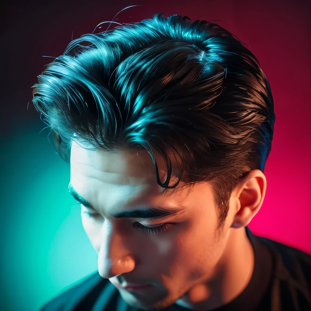 A man with so much gel in his hair that it looks like modern art
