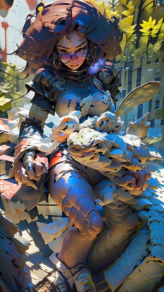 Woman body defined thick thighs cybernetic body parts, short underwear